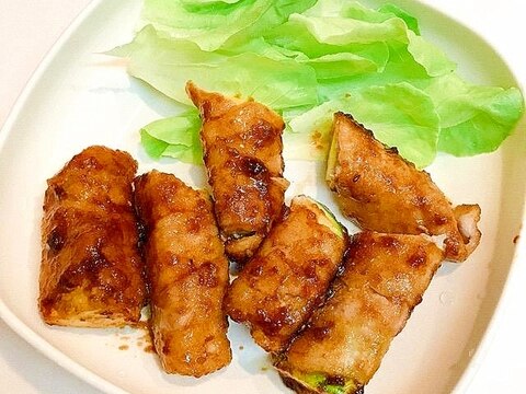 夏野菜の豚バラ巻き焼肉のタレ炒め